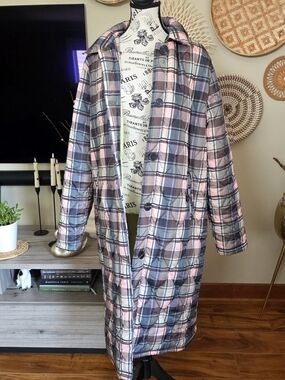 Unique Quilted Long Oversuzed Coat in Pink and Green